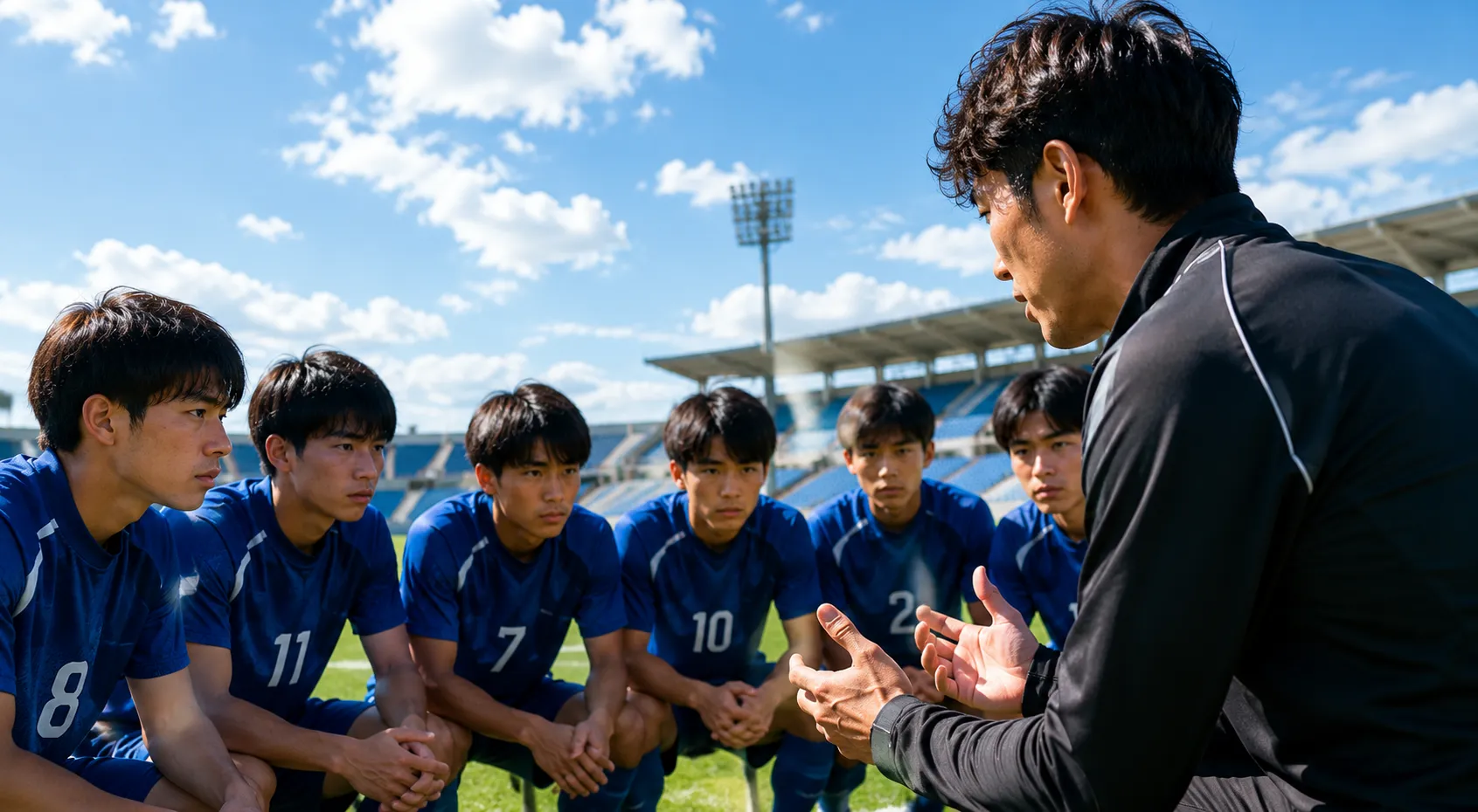 指導者と選手がミーティングする様子